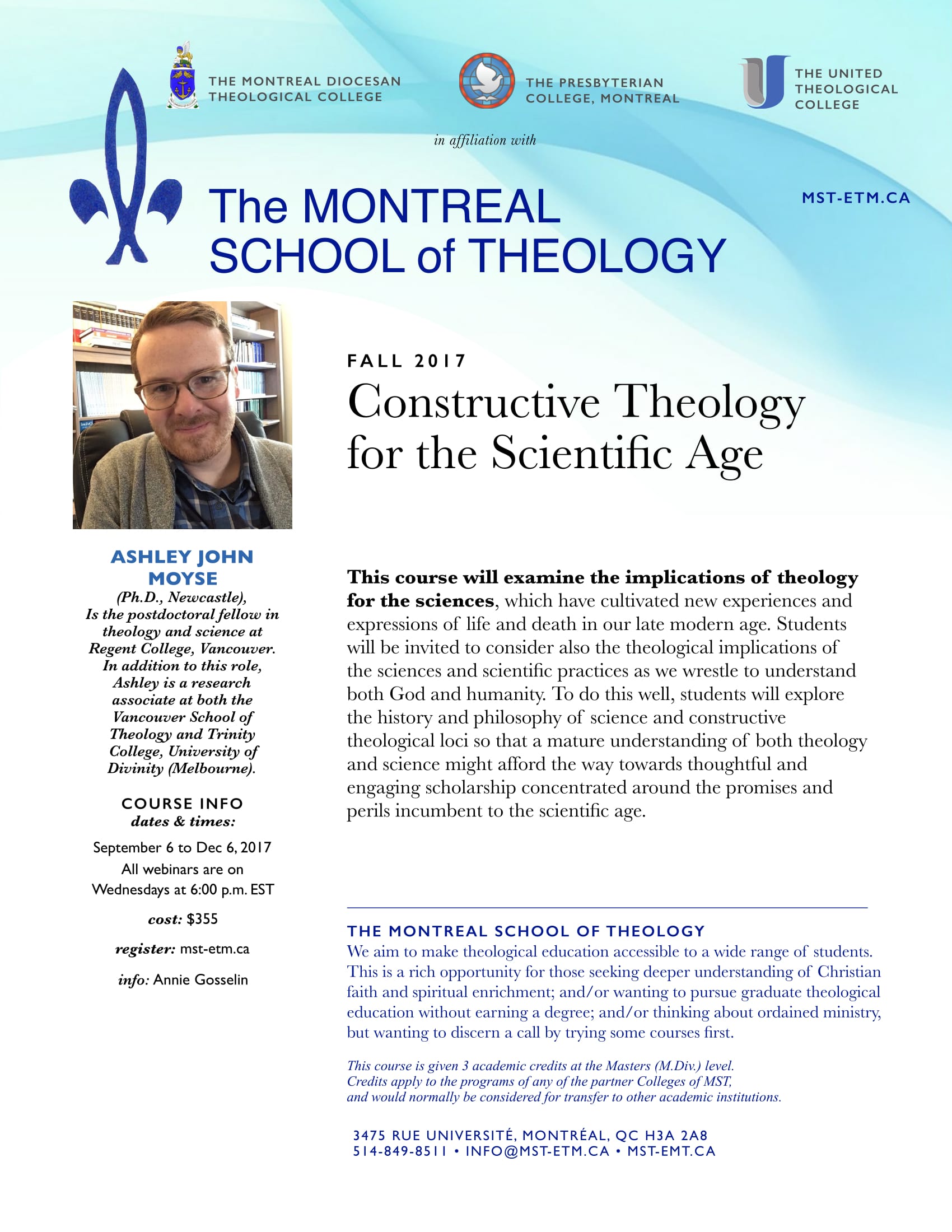 Constructive Theology for the Scientific Age- on-line credit course offered fall 2017