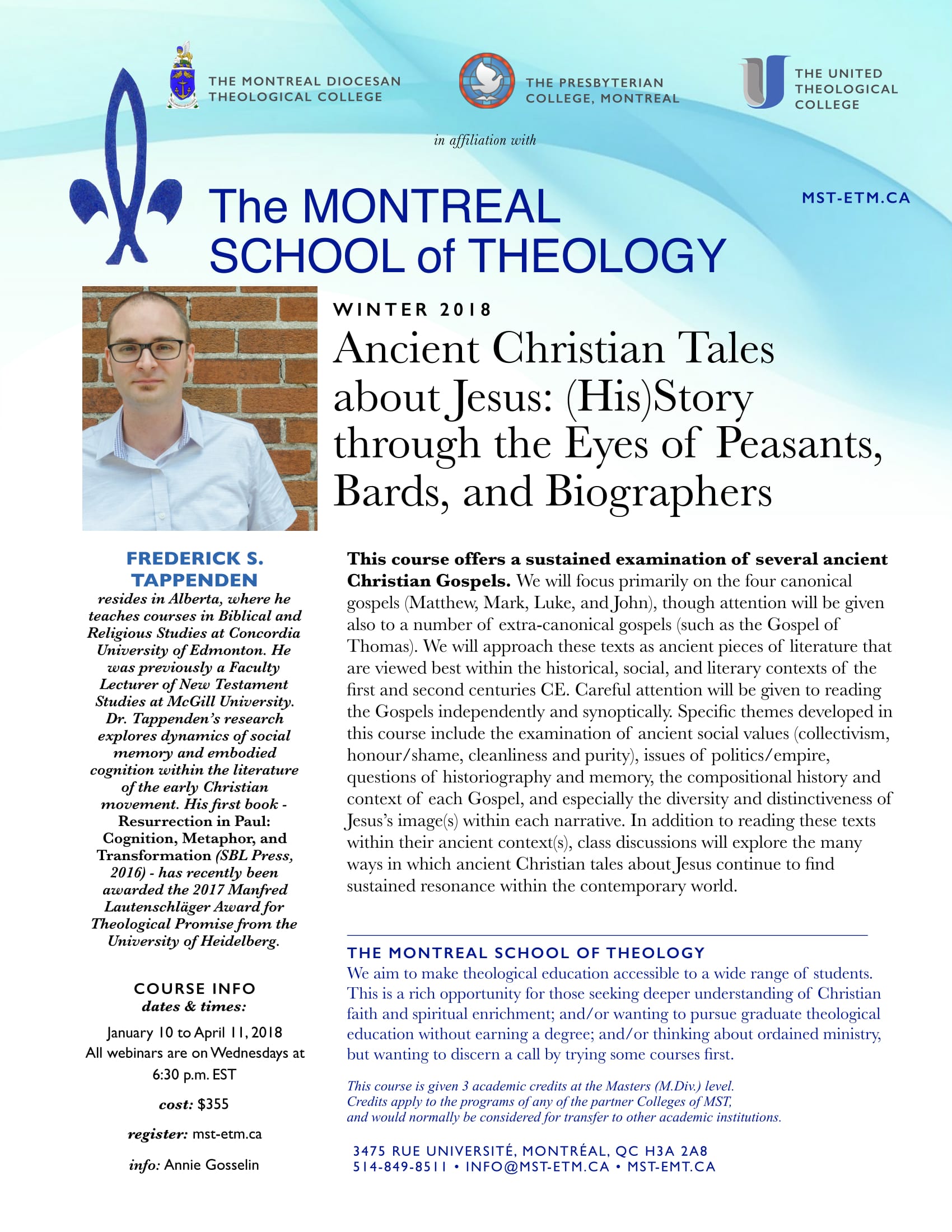 Ancient Christian Tales about Jesus: (His) Story through the Eyes of Peasants, Bards, and Biographers - Winter 2018 on-line credit course