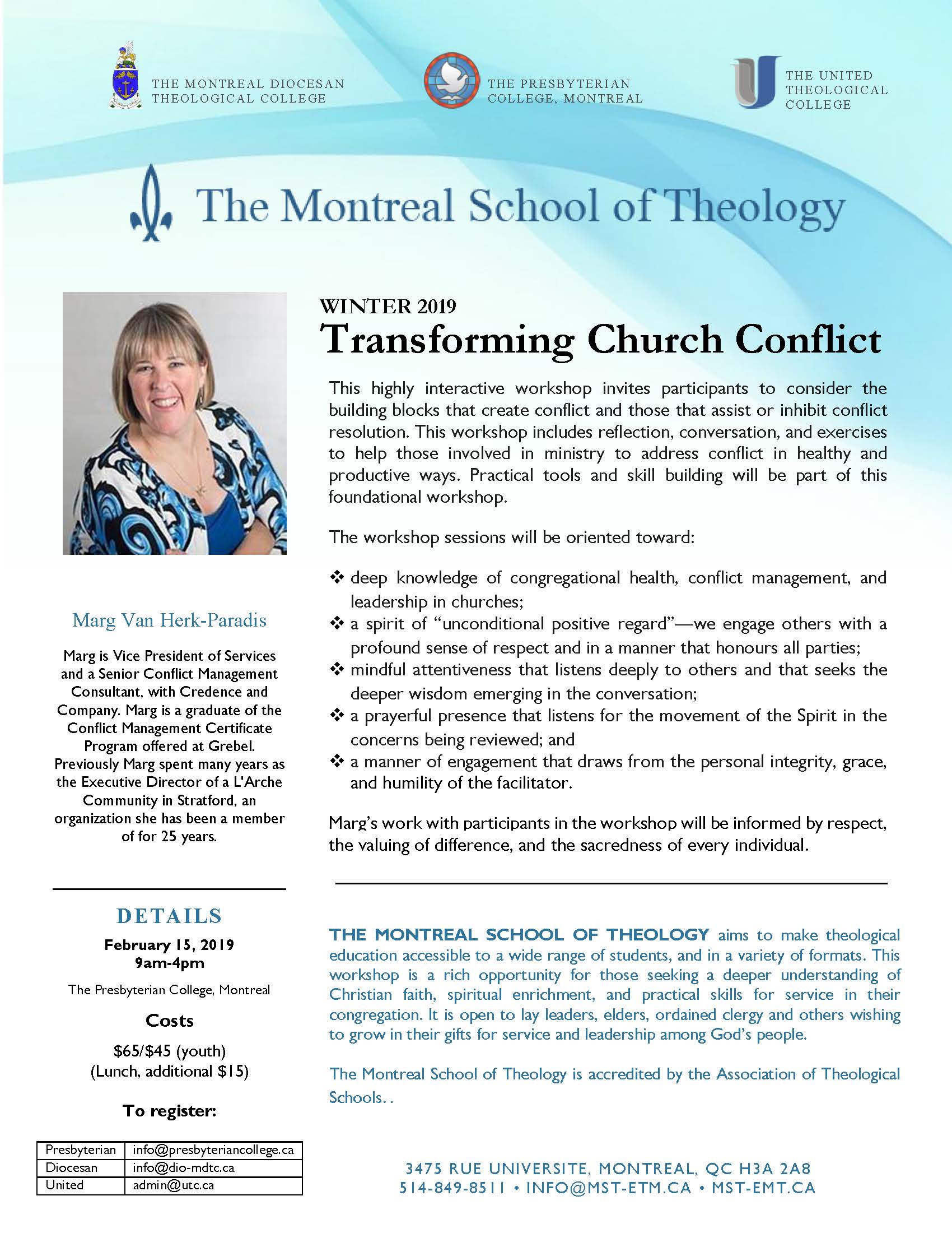 Winter 2019 Workshop : Transforming Church Conflict