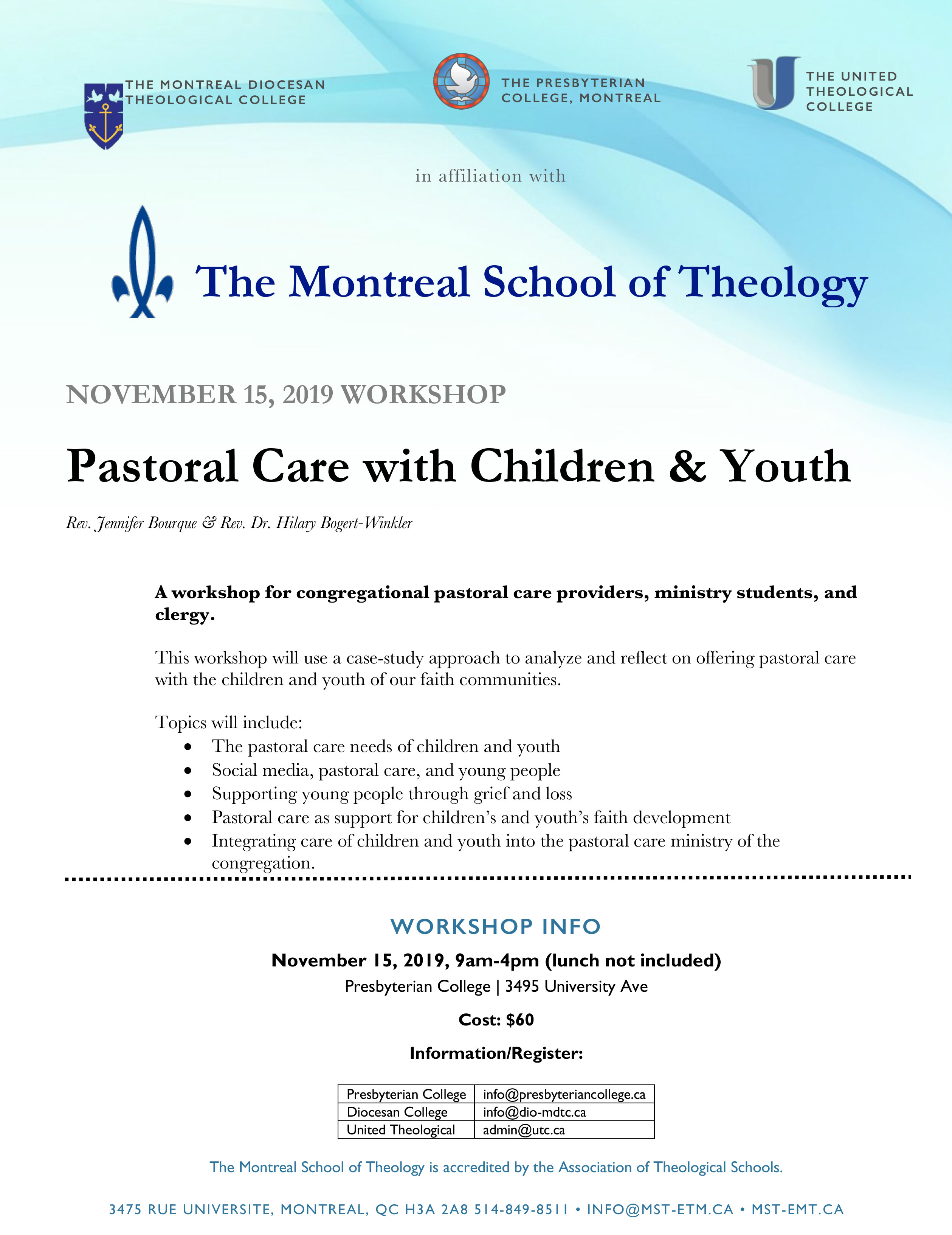 Nov 15th, 2019: Pastoral Care with Children & Youth Workshop